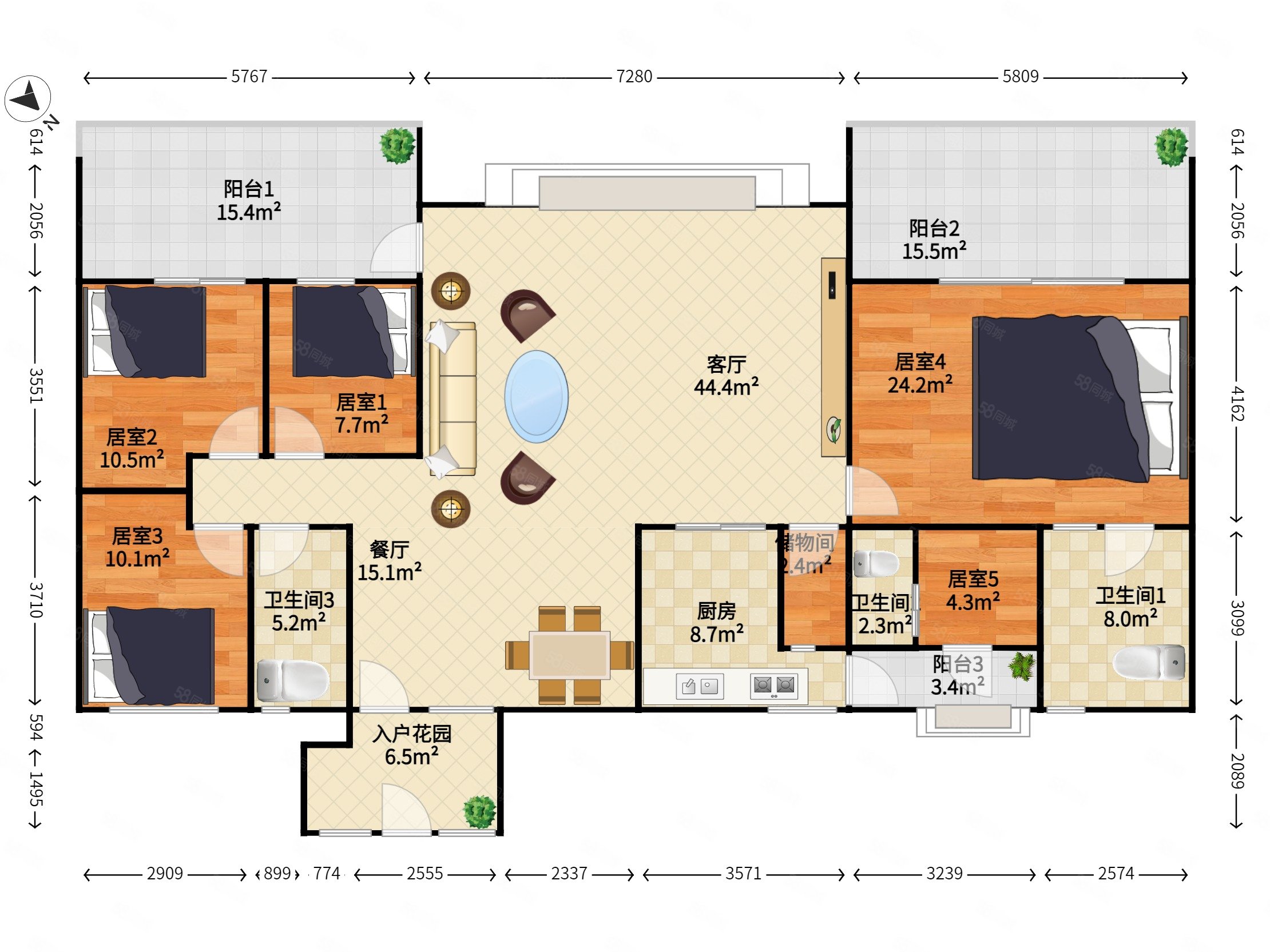 水榭花都5室2厅3卫194.26㎡西南0万