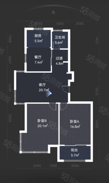 海洲新城3室2厅1卫100㎡南北109.8万