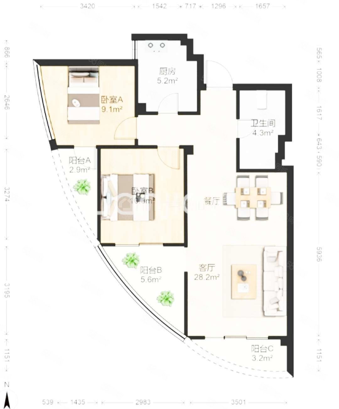 南亚商圈凯旋花园精装两房