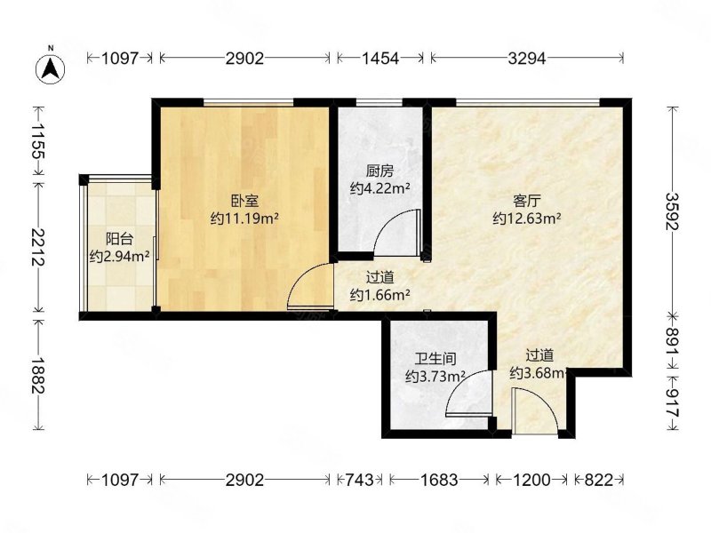 燕西台1室1厅1卫52.1㎡南北56万