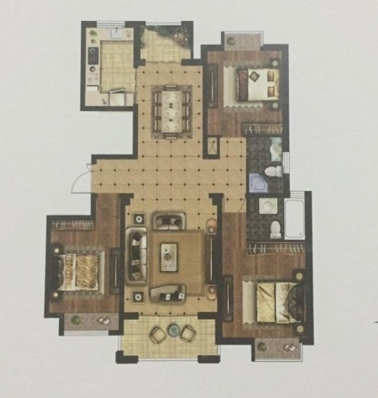 世纪华府3室2厅2卫140㎡南北95万