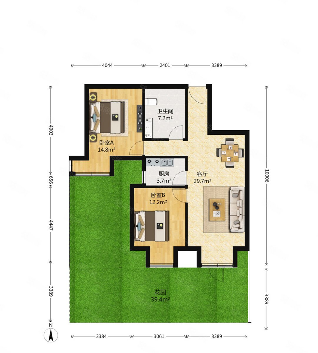 金域華府東(金域華府二期)2室2廳1衛(wèi)92.7㎡南528萬