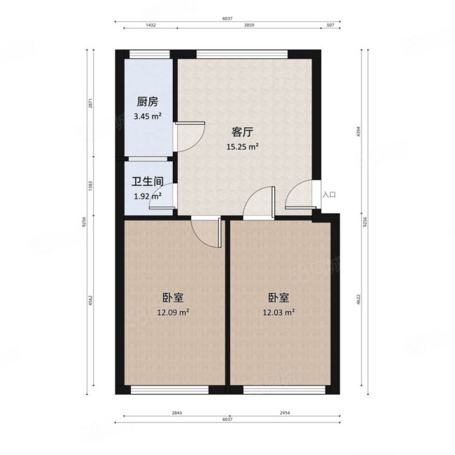 文化路63号院2室1厅1卫58㎡南北150万