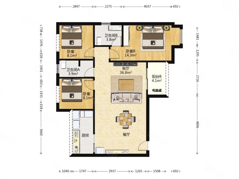 寰宇君汇城3室2厅2卫98㎡南北96万