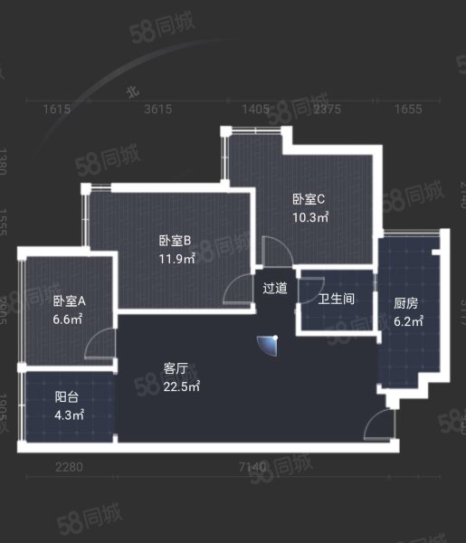 锦江城市花园三期3室2厅1卫72㎡西北109万