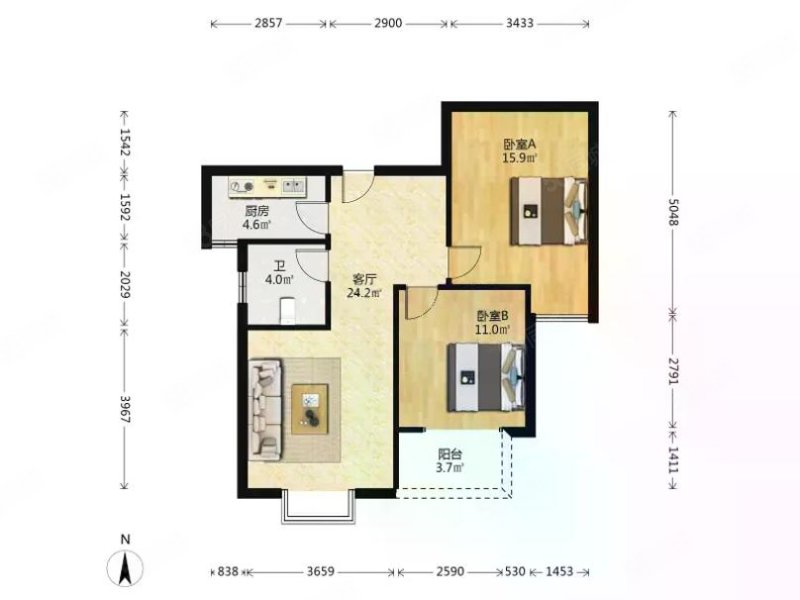 天城一品(东区)2室1厅1卫76.43㎡南59.5万