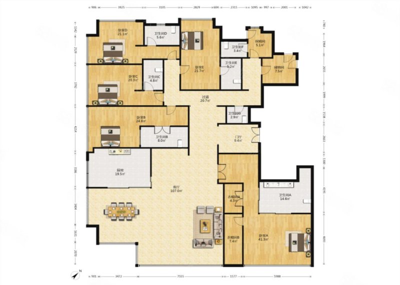 深蓝中心5室2厅4卫460㎡南北5600万