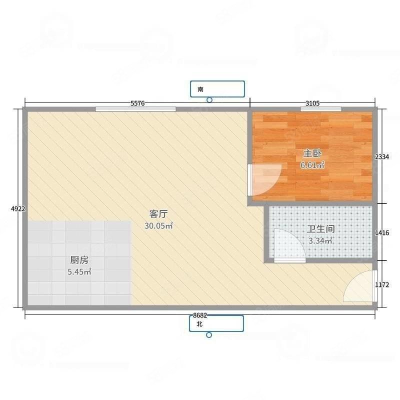 宇科学府1室1厅1卫49.98㎡南北19.8万