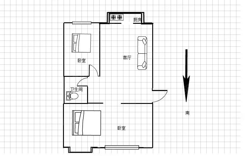 秦都褐石公馆2室2厅1卫93㎡南北56万