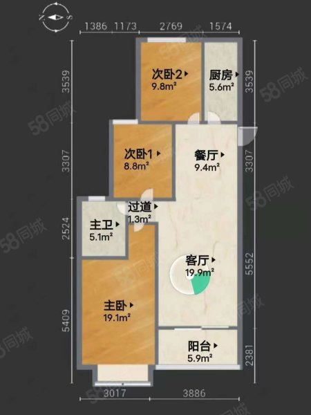 爱巢玉兰花园3室2厅1卫114㎡南105万