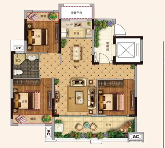 石榴玉兰湾3室2厅1卫106㎡南北118万