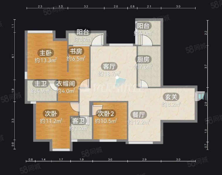 中天会展城A3组团3室2厅2卫137㎡南北110万