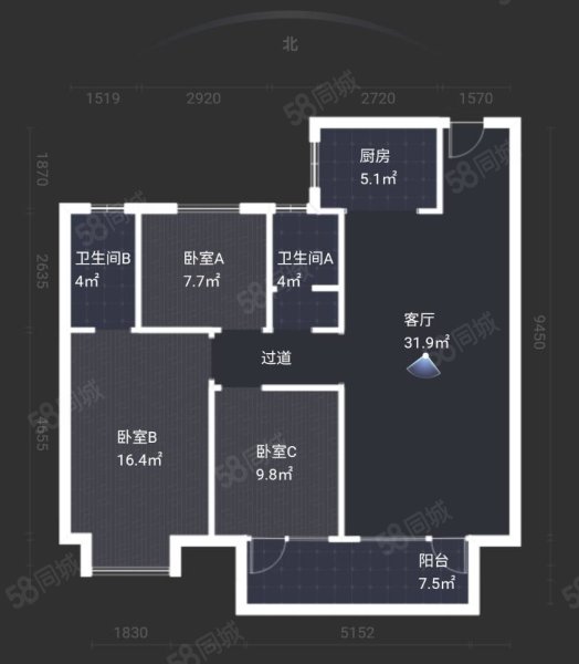 滨河万达一方上河府3室2厅2卫124㎡南北112万