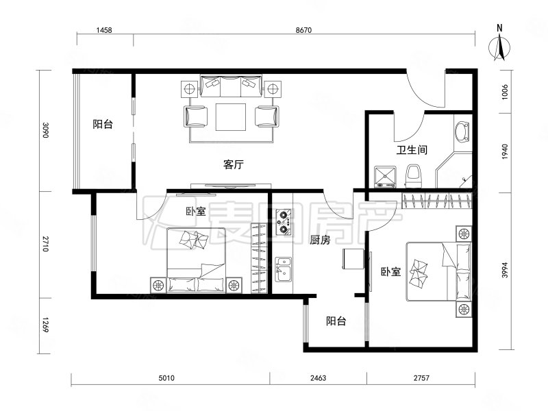 世安家园2室1厅1卫88㎡西560万