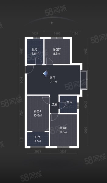 逸城山色3室2厅1卫95㎡南北84万