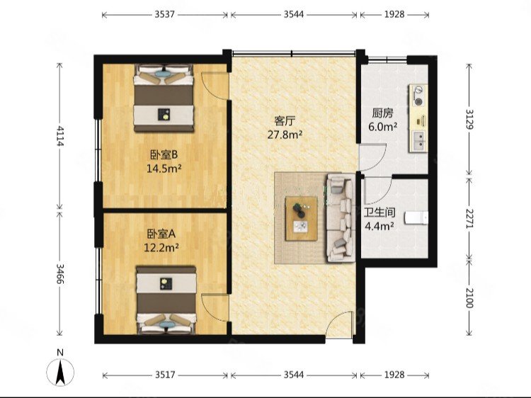 南新大厦2室2厅1卫80㎡北51万