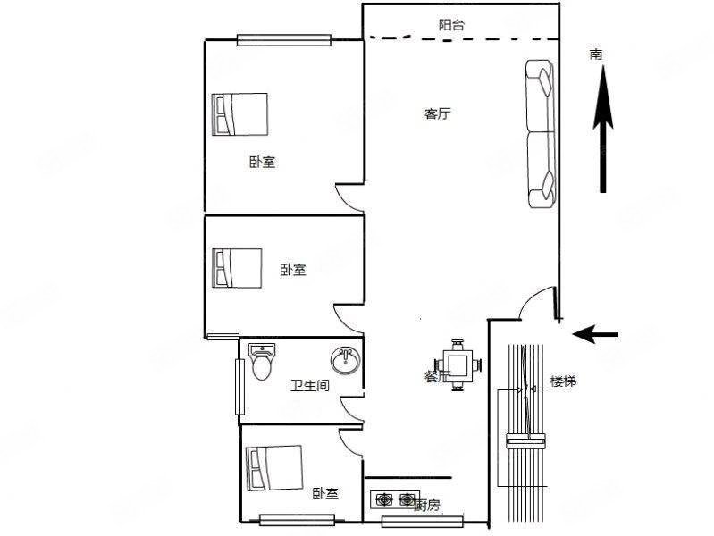 玉开源3室2厅1卫113㎡南北49万