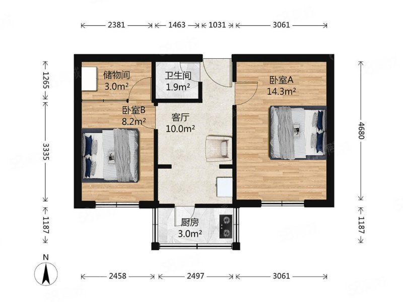 新城东里2室1厅1卫52.59㎡南249万