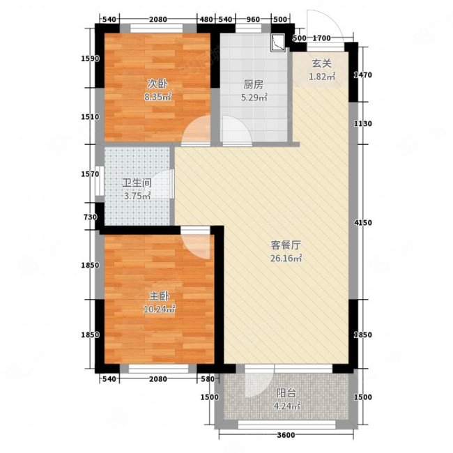 化工设计院2室2厅1卫65㎡南北59万