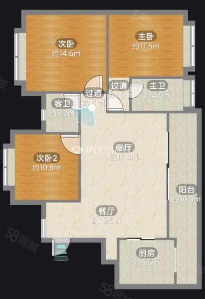 云山长麓2期3室2厅2卫100.56㎡西南110万