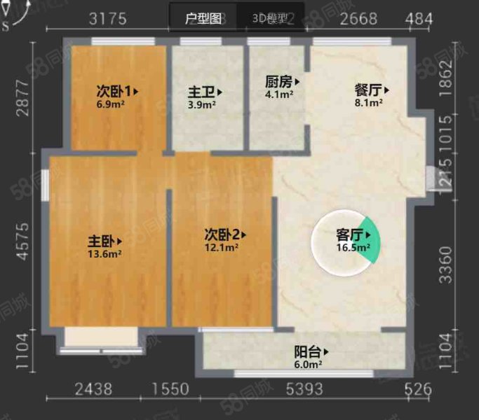 东方樾府3室2厅1卫101.82㎡西90万