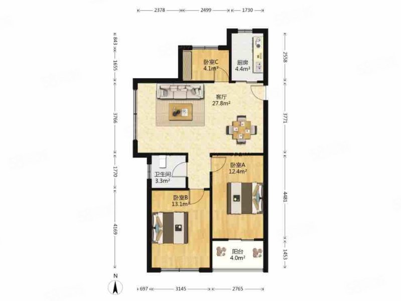 中都华庭3室2厅1卫86㎡南北78.5万