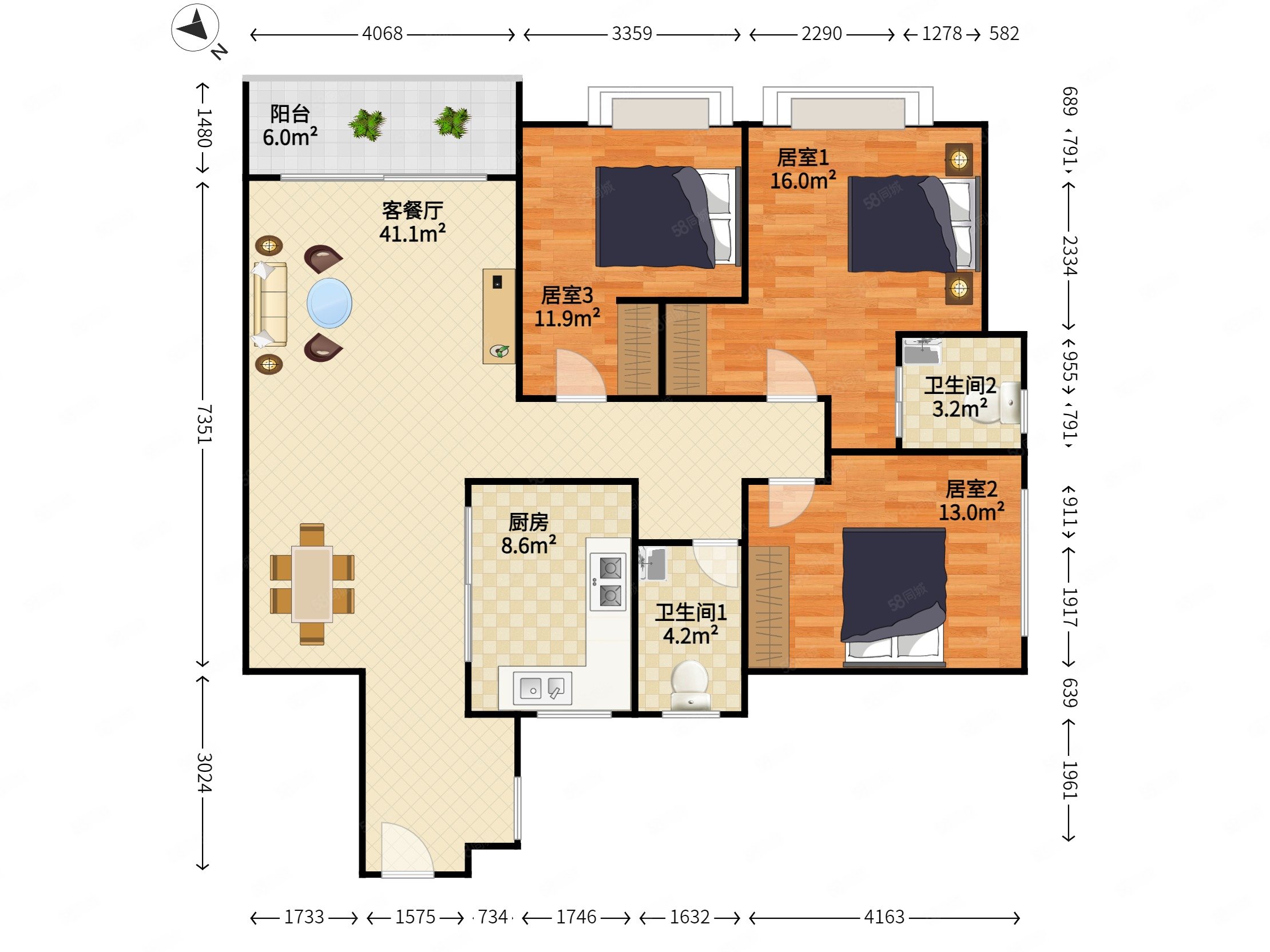 华润城润府一期3室2厅2卫124.36㎡西南0万