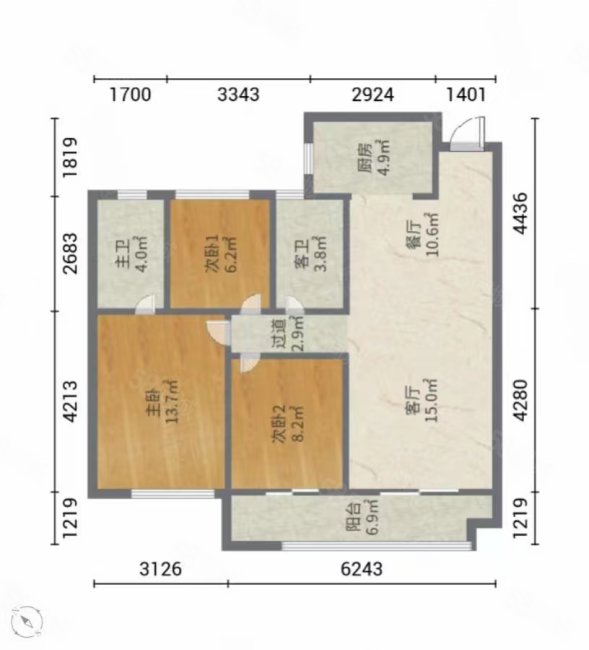 中建梅溪湖中心3室2厅2卫94.13㎡南170万