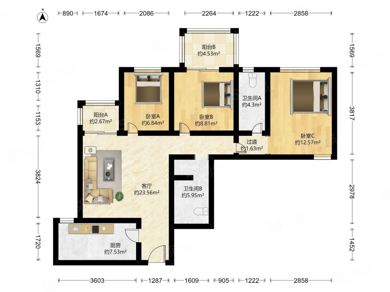 玉竹园小区一里3室1厅2卫111.92㎡北238万