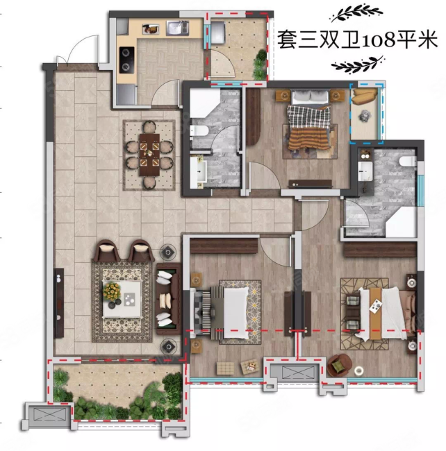 天琢云居3室2厅2卫108㎡南北52万