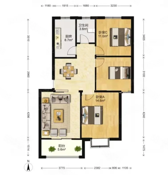 建邦皇嘉锦苑(东区)3室2厅1卫99.74㎡南北93.9万