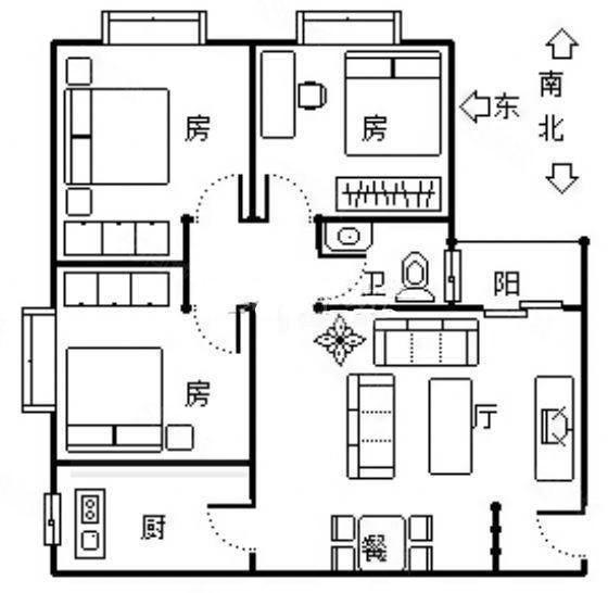 八方明珠3室2厅1卫84.27㎡南北72万