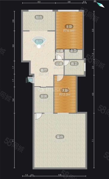 辰兴优山美郡2室2厅2卫86㎡西南120万