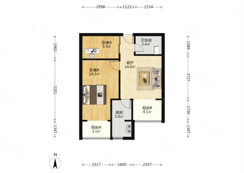 瑞源清风2室1厅1卫70㎡南86万