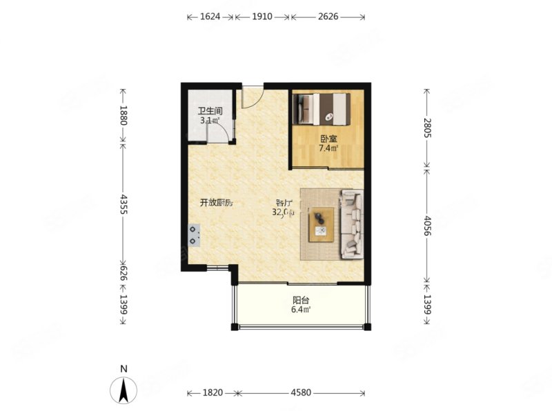 中铁瑞城锦隆时代2室1厅1卫62.64㎡南北113.8万