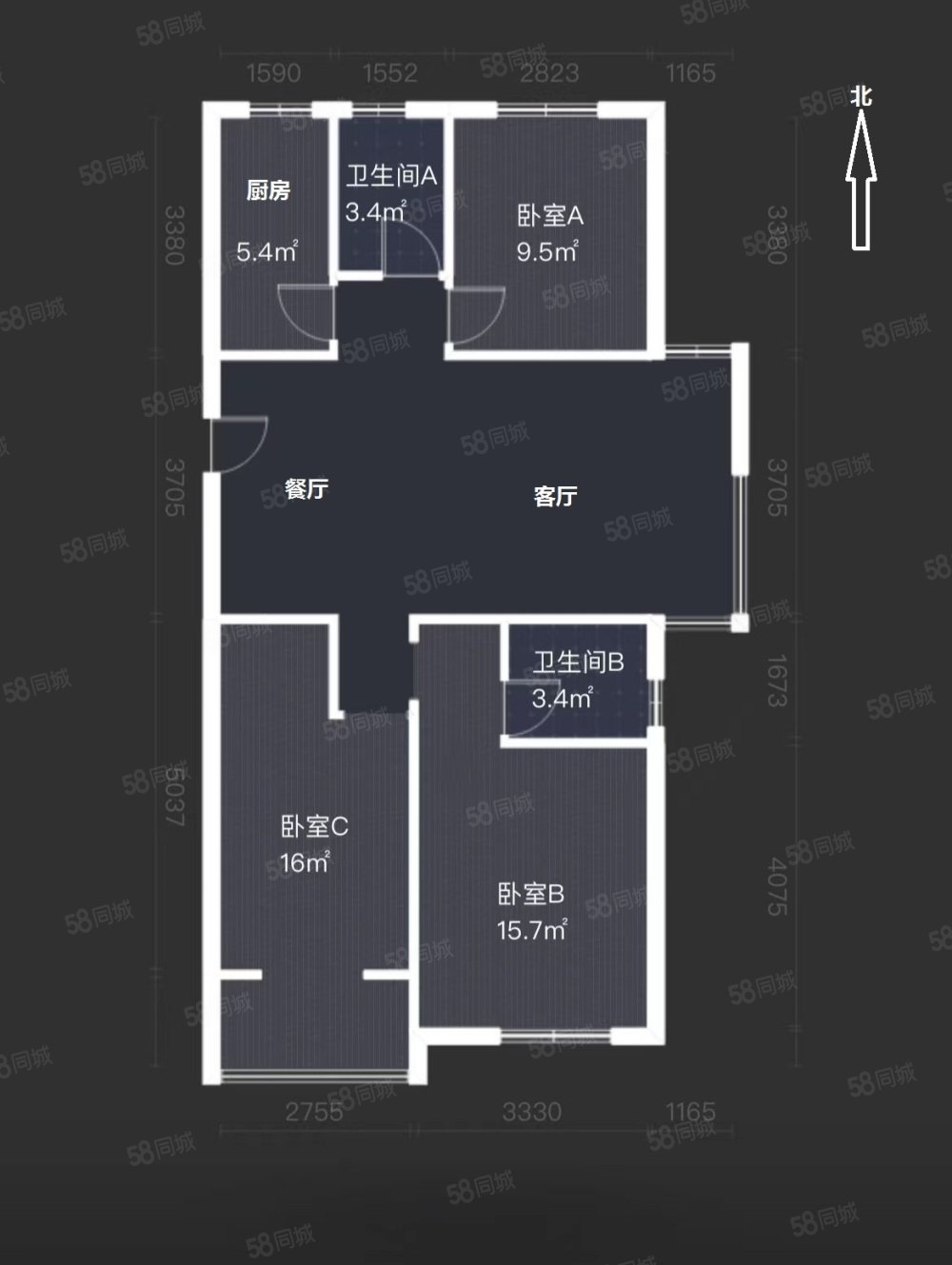 东岗怡园南院3室2厅2卫120㎡南北153万