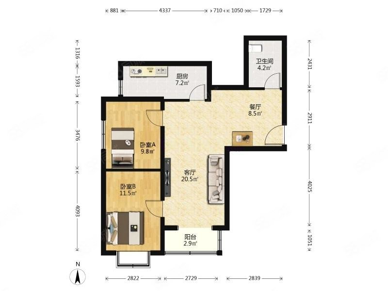 世纪家园(石景山)2室2厅1卫90.91㎡西南430万