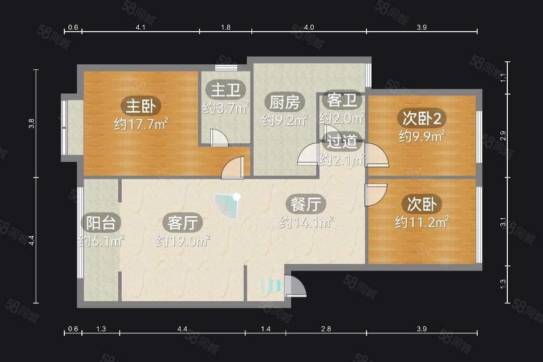 龙湖花园3室2厅2卫120㎡南北49万