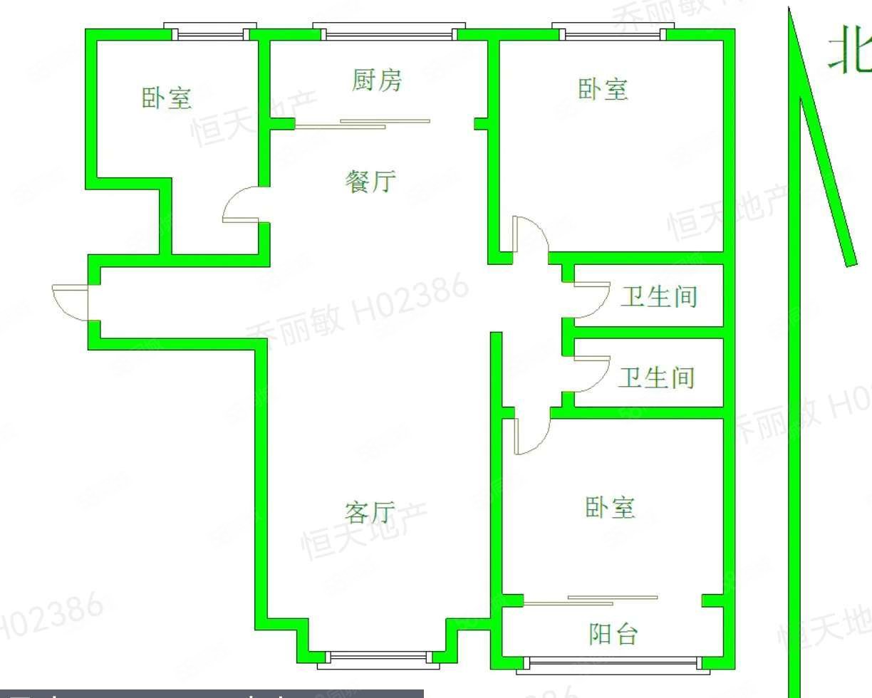 水印城3室2厅2卫119.2㎡南北61.8万