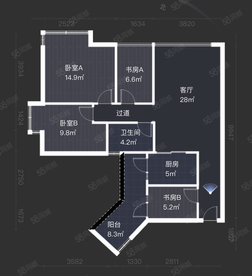 龙湖三千里B区3室2厅1卫87.85㎡东北187万