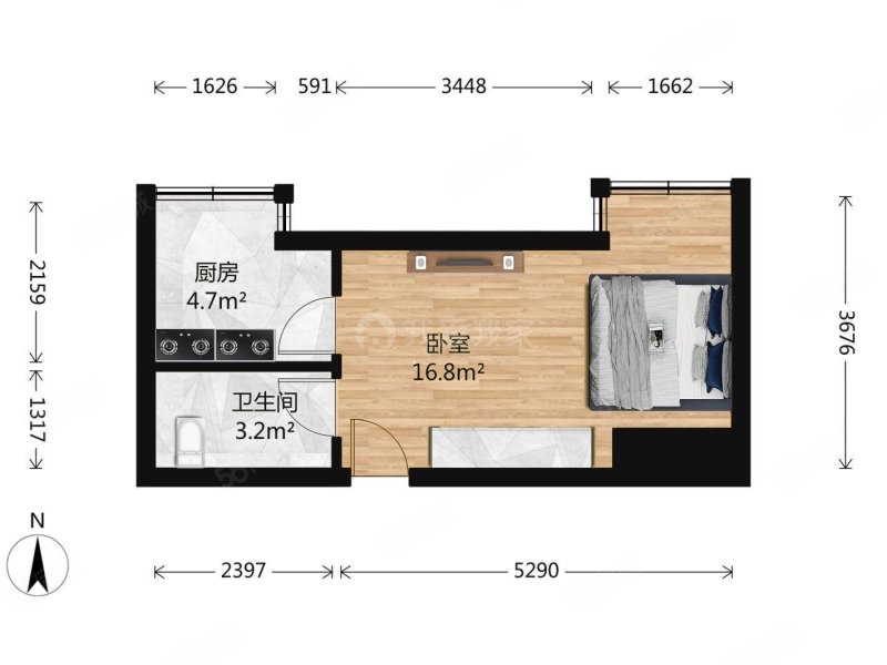 北京青年城1室0厅1卫33.1㎡北225万