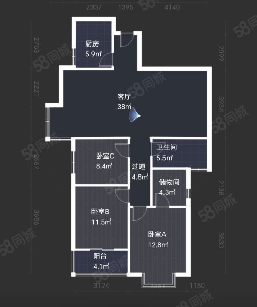 长安相府3室2厅2卫125.6㎡南北158万