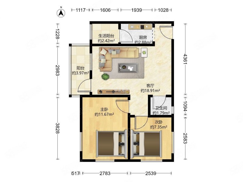 水荫直街小区2室1厅1卫60.53㎡南230万