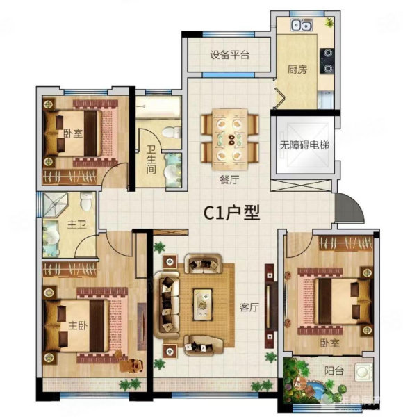 格林春天3室2厅1卫113㎡南北78.8万