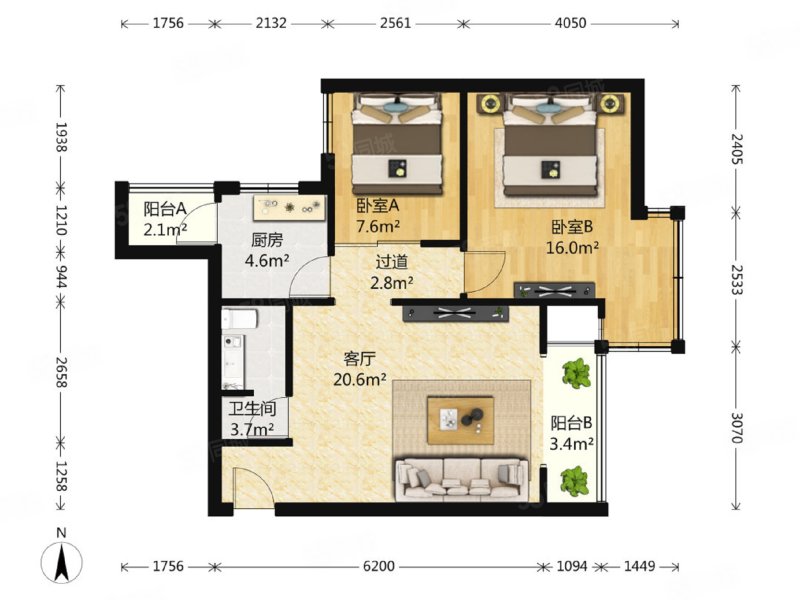 福城上上城五期南院2室1厅1卫81.52㎡东北88万