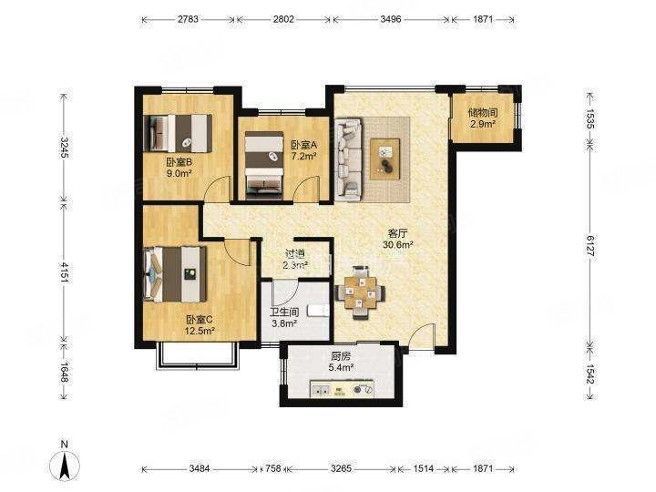 盛世睿园3室2厅1卫106.11㎡南128万