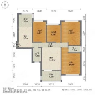 民邦熙公馆4室2厅2卫149㎡南北88万