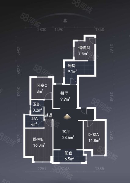 晋河花园3室2厅2卫146㎡南北66万