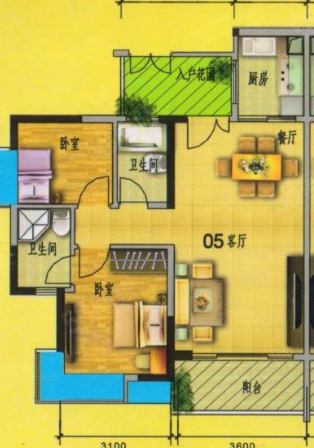 创鸿国际2室2厅1卫70㎡南北38万