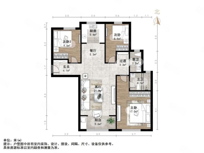 中建国熙台3室2厅2卫127.37㎡南北386万